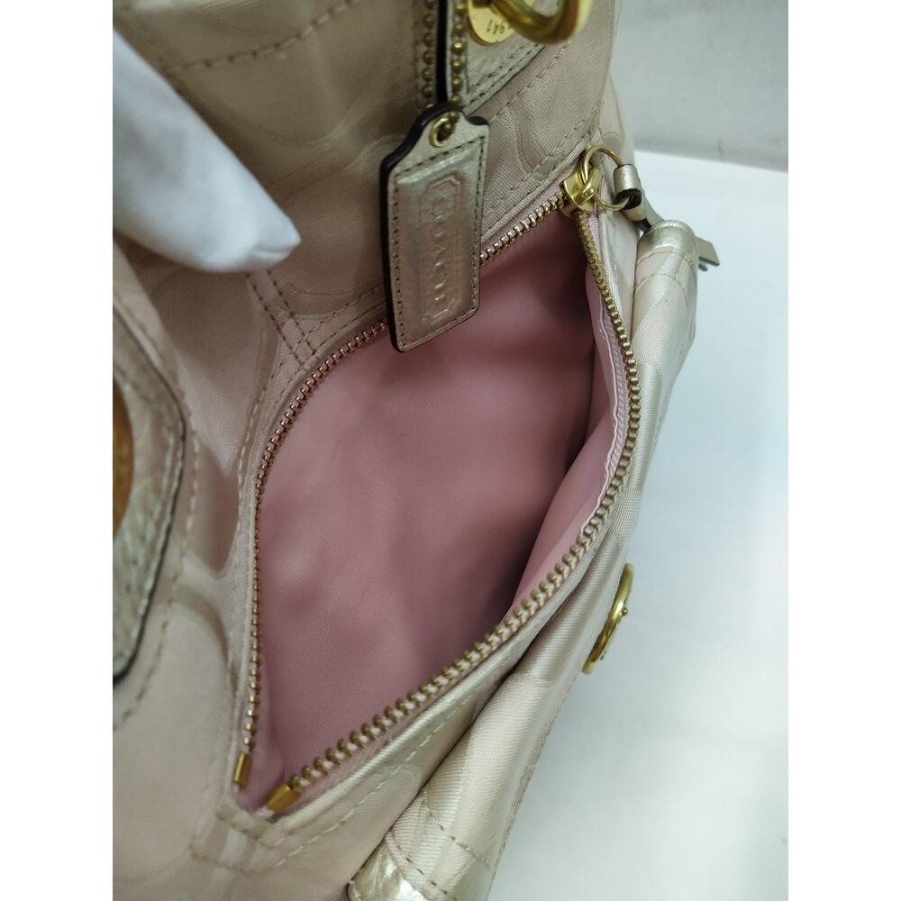 Coach Signature Beige Canvas Leather Trim Front Pocket Double Handles Tote Bag - Picture 11 of 16